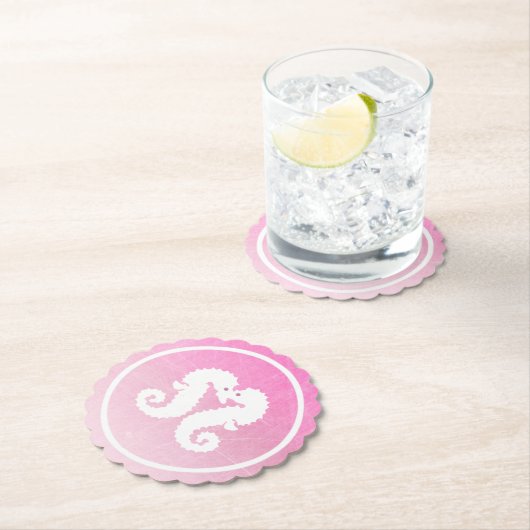 ピンクとホワイトシー結婚ホースのコースター ペーパーコースター (インサイチュ)