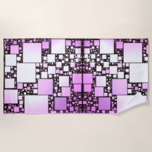 ピンクとホワイトスクエア踊りビーチタオル