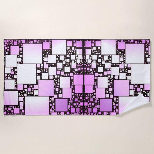 ピンクとホワイトスクエア踊りビーチタオル ビーチタオル (正面)