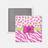 ピンクとホワイトゼブラ&チェータスキンパーソナライズされた マグネット (正面/裏面)