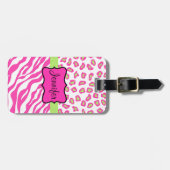 ピンクとホワイトゼブラ&チェータスキンパーソナライズされた ラゲッジタグ (正面横)