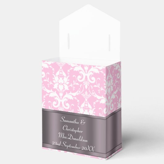 ピンクとホワイトダマスクの結婚式 フェイバーボックス (オープン)