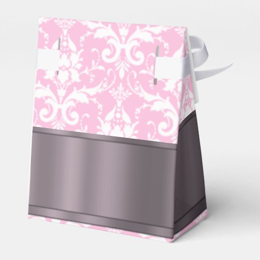 ピンクとホワイトダマスクの結婚式 フェイバーボックス (裏面サイド)