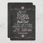 ピンクとホワイトチョークハート;黒板ベビーシャワー 招待状 (正面/裏面)