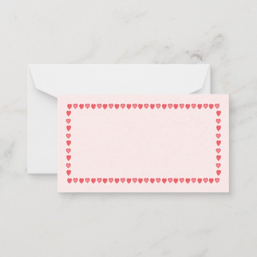 ピンクとホワイトハートバレンティンズデイミニ ノートカード (裏面)