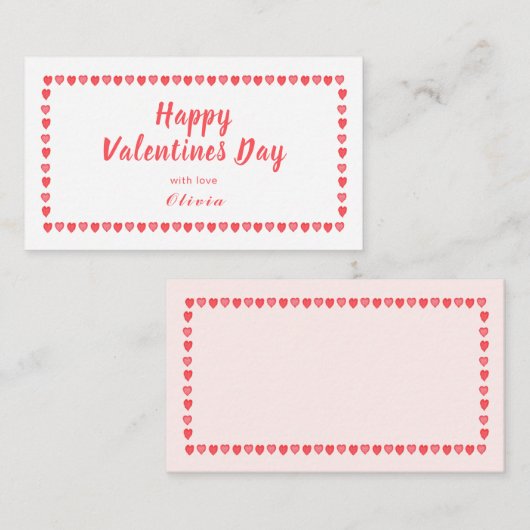 ピンクとホワイトハートバレンティンズデイミニ ノートカード (正面/裏面)