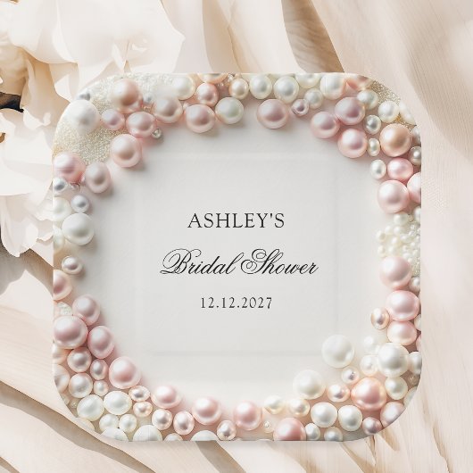 ピンクとホワイトパールブライダルシャワー ペーパープレート