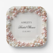 ピンクとホワイトパールブライダルシャワー ペーパープレート (正面)
