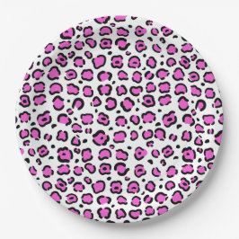 ピンクとホワイトヒョウのプリント ペーパープレート