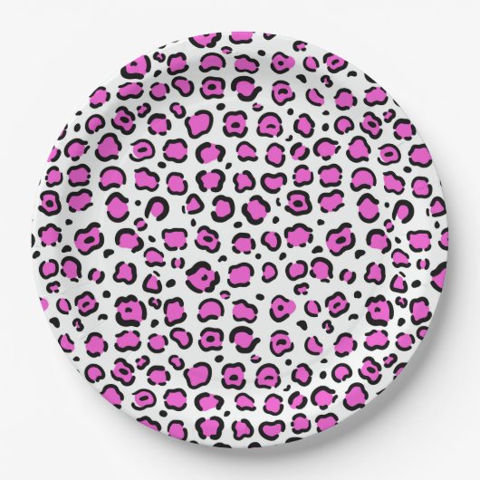 ピンクとホワイトヒョウのプリント ペーパープレート (正面)