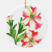 ピンクとホワイトペチュニアスウォーターカラーフローラアート セラミックオーナメント (裏面)