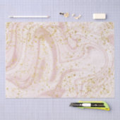 ピンクとホワイトマーブルスワール金ゴールドグリッター 薄葉紙 (クラフト)