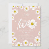 ピンクとホワイトレトロデイジー2nd誕生日 招待状 (正面)