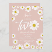 ピンクとホワイトレトロデイジー2nd誕生日 招待状 (正面/裏面)