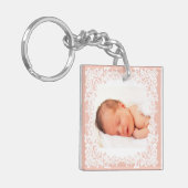 ピンクとホワイトレースのカスタムフォトキーチェーン キーホルダー (正面左)