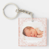 ピンクとホワイトレースのカスタムフォトキーチェーン キーホルダー (正面)