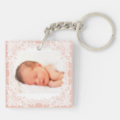 ピンクとホワイトレースのカスタムフォトキーチェーン キーホルダー (裏面)