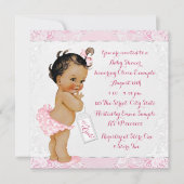 ピンクとホワイトレース民族少女の赤ちゃんシャワー 招待状 (正面)