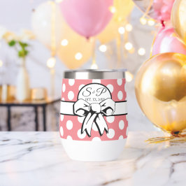 ピンクとホワイト水玉模様ホワイトボウパーソナライズされた