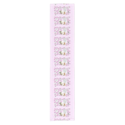 ピンクとホワイト結婚の記念日のテーブルランナー ショートテーブルランナー (正面)