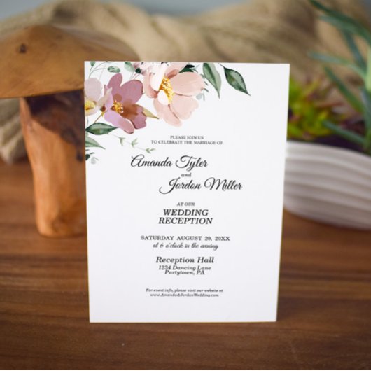 ピンクとマウベのヴィンテージ フラワー ウェディング レセプション 招待状