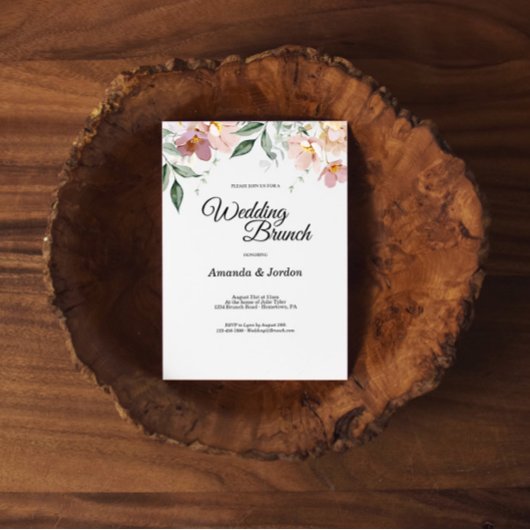 ピンクとマウヴのヴィンテージフローラ結婚ズブランチ 招待状