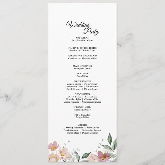 ピンクとマウヴのヴィンテージフローラ結婚式 プログラム (裏面)