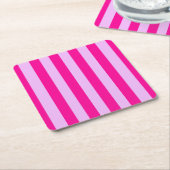 ピンクとマゼンタのストライプパターン スクエアペーパーコースター (アングル)