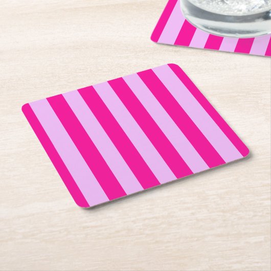 ピンクとマゼンタのストライプパターン スクエアペーパーコースター (アングル)