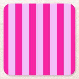 ピンクとマゼンタのストライプパターン スクエアペーパーコースター