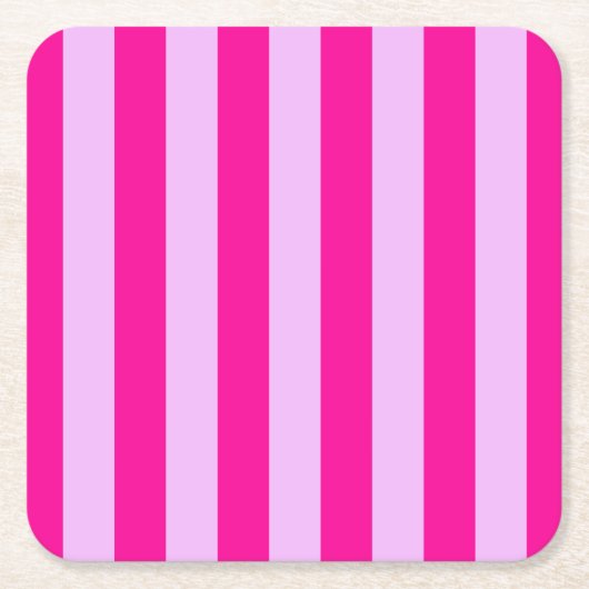 ピンクとマゼンタのストライプパターン スクエアペーパーコースター (正面)