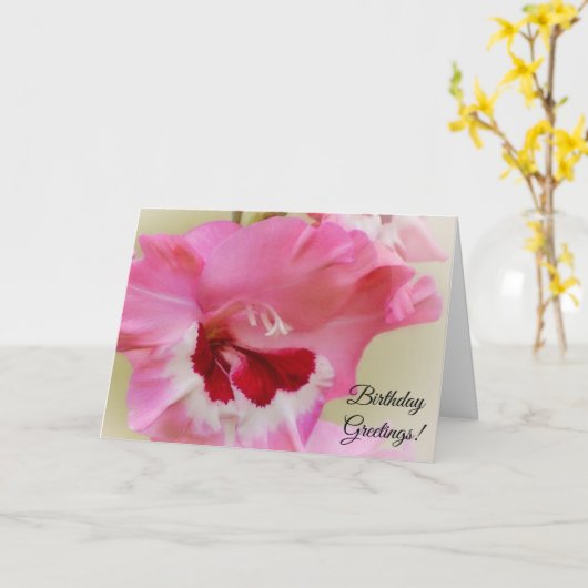 ピンクとマゼンタの花フローラアート誕生日カード カード (黄色い花)