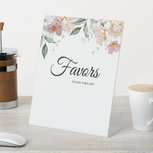 ピンクとマーブのヴィンテージ フラワー ウェディング フェイバーズ 台座サイン (インサイチュ)