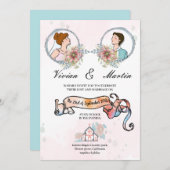 ピンクとミルキーウェイミニフローラQRコー結婚ド 招待状 (正面/裏面)