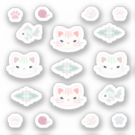 ピンクとミントのかわいい子猫 シール