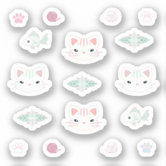 ピンクとミントのかわいい子猫 シール (正面)