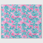 ピンクとミントのクリスマスの枝とオーナメント ラッピングペーパー (フラット)