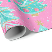 ピンクとミントのクリスマスプレゼントの木 ラッピングペーパー (ロールコーナー)