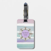 ピンクとミントのストライプ モノグラム 可愛い ラゲッジタグ (裏面縦)