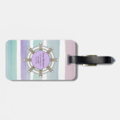 ピンクとミントのストライプ モノグラム 可愛い ラゲッジタグ (裏面横)
