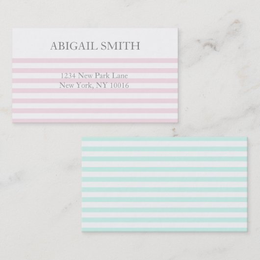 ピンクとミントのストライプ- 名刺 (正面/裏面)