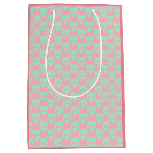ピンクとミントのパステルブロックスカル ミディアムペーパーバッグ (正面)
