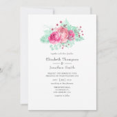 ピンクとミントのフローラ結婚ズ 招待状 (正面)