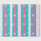 ピンクとミントの垂直スノーストライプのフレーク ラッピングペーパー (フラット)