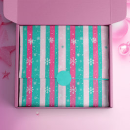 ピンクとミントの垂直スノーストライプのフレーク 薄葉紙