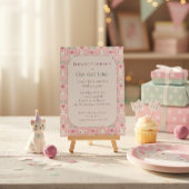 ピンクとミントの子猫の誕生日 招待状