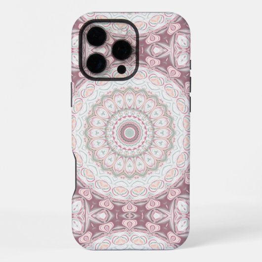ピンクとミントの曼荼羅柄デザイン iPhoneケース (裏面)