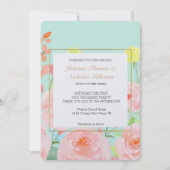 ピンクとミントの水の色のバラ結婚ズ 招待状 (正面)