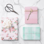 ピンクとミントの水の色フローラと微妙なストライプ ラッピングペーパーシート<br><div class="desc">花弁ピンク&ミントグリーンの水色フローラと微妙なストライプ誕生日のギフトラップシート赤ちゃんシャワー、結婚式、、およびすべてのあなたの特別な機会！コーディネートトレンディーとシックな花と水彩の質感のコレクションで紙を包む。～このデザインのスイート全体を見るために私の店をチェック！</div>
