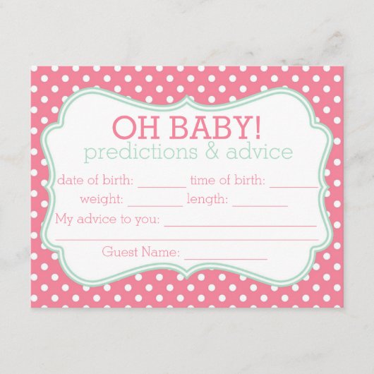 ピンクとミントの水玉模様の予測とアドバイスカード アドバイスカード (正面)